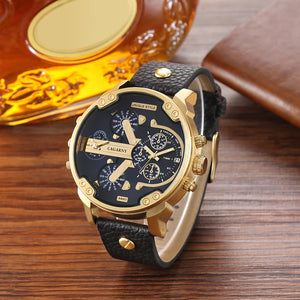 Mens Watches Dual Display Black Leather