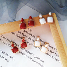 Load image into Gallery viewer, Metal Classic Trendy Red square stud earrings for women