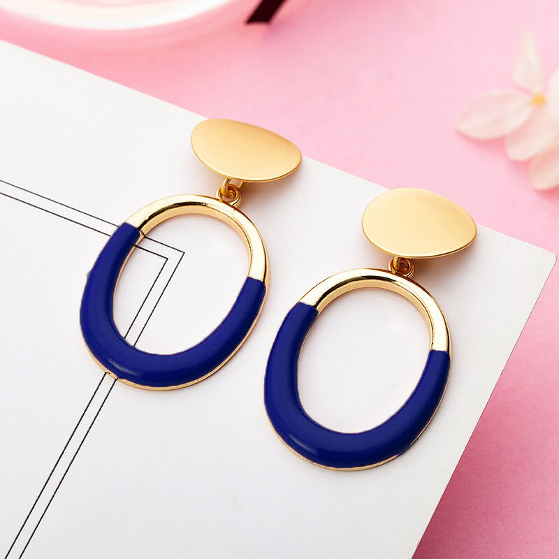 Exaggerated Pendant Large Earrings Oval Gold Geometric Earrings