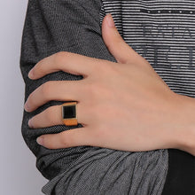 Load image into Gallery viewer, Men&#39;s Square Black Stone Signet Rings Gold

