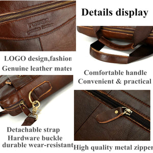 Men's Cowhide Leather Briefcase Luxury Business Messenger Bags Laptop