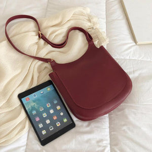 Women Fashion Wide Solid Color Shoulder Handbags Female Simple PU Leather