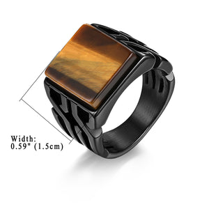 Men's Ring Tiger Eye Stone Punk Classic Black Color Ring Male Stainless Steel