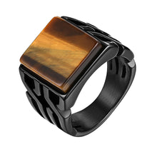 Load image into Gallery viewer, Men&#39;s Ring Tiger Eye Stone Punk Classic Black Color Ring Male Stainless Steel
