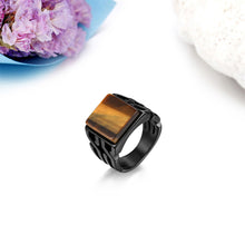 Load image into Gallery viewer, Men's Ring Tiger Eye Stone Punk Classic Black Color Ring Male Stainless Steel