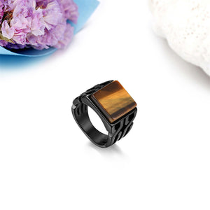 Men's Ring Tiger Eye Stone Punk Classic Black Color Ring Male Stainless Steel