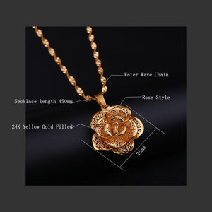 Hollow Flower Statement Necklaces Pendants Chokers Woman Collar Water Wave Chain 24K Yellow Gold