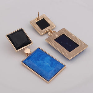 2020 New Design Blue Black Gold Color Square Drop Earrings