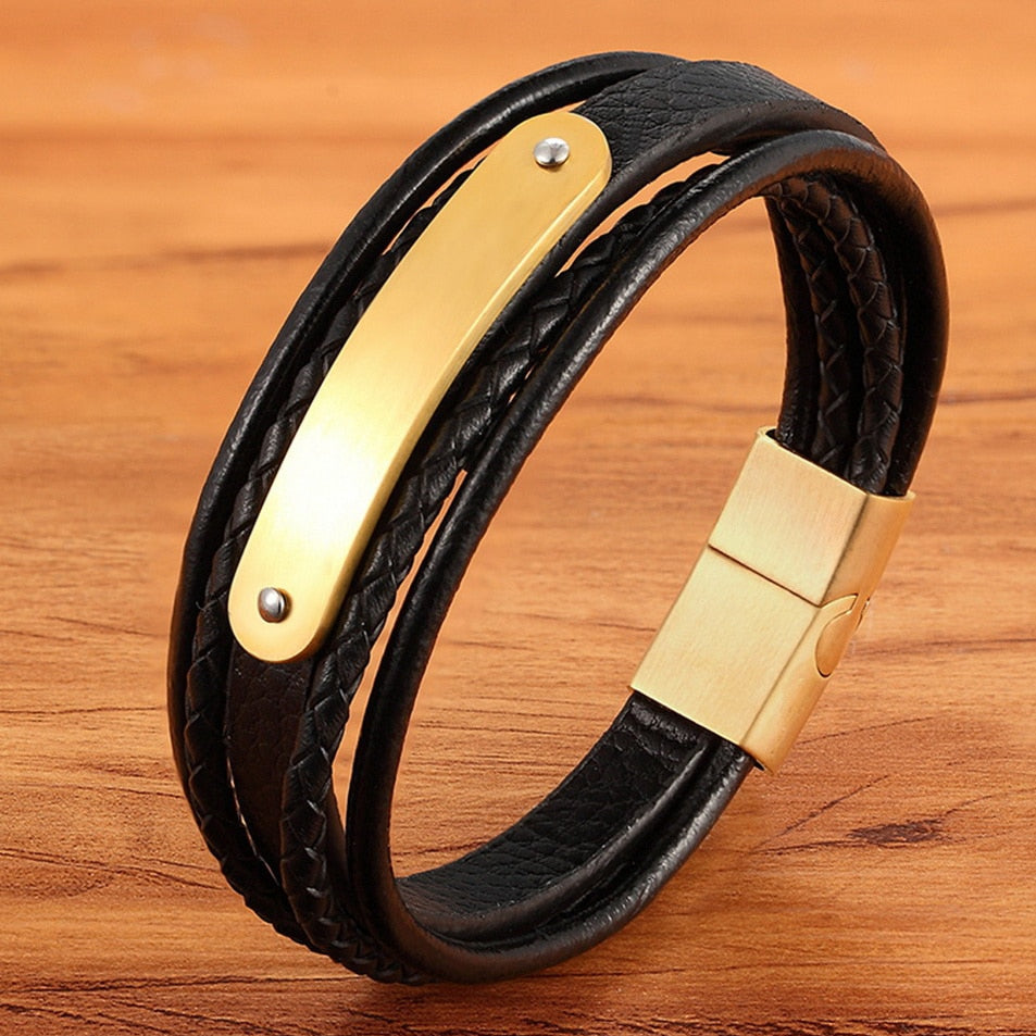 Stainless Steel Accessories Easy Hook With Leather Bracelet For Men