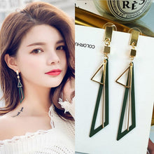 Load image into Gallery viewer, Drop Earrings For Women 2020 Geometric Triangle Long Earrings Pink Green Black Gold Earrings
