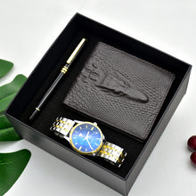 Load image into Gallery viewer, Men&#39;s Watch Wallet Pen Gifts Box Set Stainless Steel
