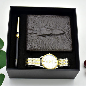 Men's Watch Wallet Pen Gifts Box Set Stainless Steel