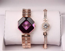 Load image into Gallery viewer, 2PC Set Famous  Luxury Watch Women Fashion Rose Bracelet Watch Set Dress Jewelry