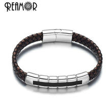 Load image into Gallery viewer, Stainless Steel Inlay Leather Connector Bracelets
