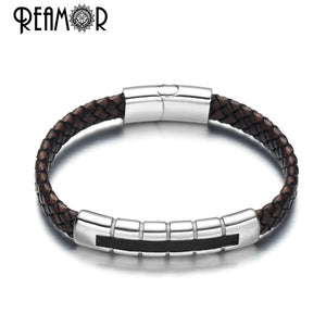 Stainless Steel Inlay Leather Connector Bracelets