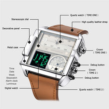 Load image into Gallery viewer, Men Watches Big Size Square Dial Leather Sport Men&#39;s Wristwatches Luxury

