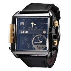 Men Watches Big Size Square Dial Leather Sport Men's Wristwatches Luxury