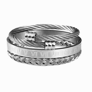 3pcs/Set  Roman Numeral Men Bracelet Handmade Stainless Steel