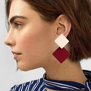 new paint geometric square earrings exaggerated fashion