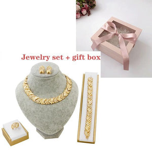 Gold Jewelry Sets Crystal Necklace Bracelet Nigerian Wedding Party Women Fashion Jewelry Set