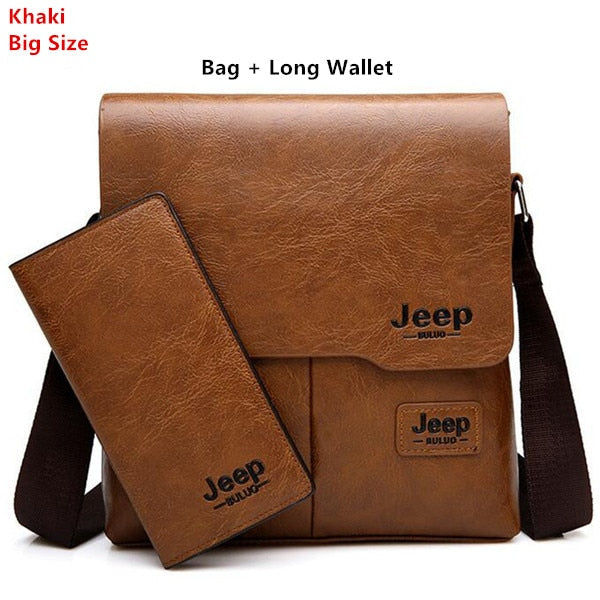 Man's Bag 2PC/Set Men Leather Messenger Shoulder Bags Business