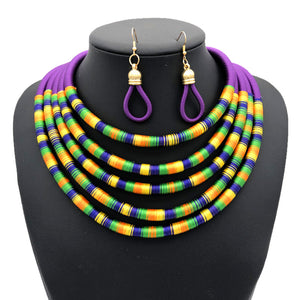 African Multilayer Choker Necklaces Earrings Jewelry Sets