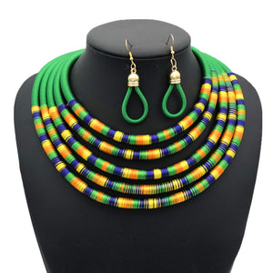 African Multilayer Choker Necklaces Earrings Jewelry Sets