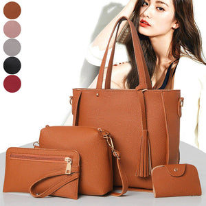Hot 4Pcs/Set Fashion Women Messenger Bags Zipped Tassels Leather