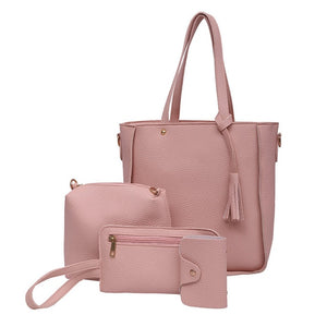 Hot 4Pcs/Set Fashion Women Messenger Bags Zipped Tassels Leather