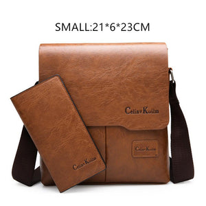 Man Messenger Bag 2 Set Men Leather Shoulder Bags Business