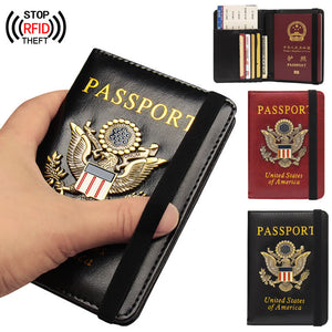 USA America RFID Passport Covers Holder Women Men Business PU Leather ID Bank Card Storage