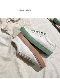 Shoes Woman 2021 Spring New Flat Leather Sneakers Female Solid Color Student Platform Shoes Casual Low-top Flats Women Shoes