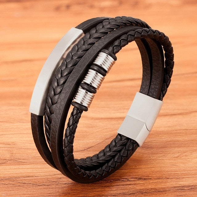 2020 New Style Hand-woven Multi-layer Combination Accessory Stainless Steel Men's Leather Bracelet Classic
