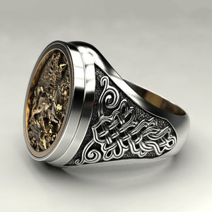 Cool Male Finger Ring Two-color Gold Metal Roman Soldier Malone