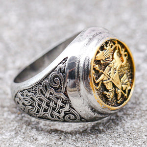 Cool Male Finger Ring Two-color Gold Metal Roman Soldier Malone