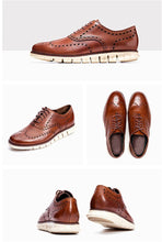 Load image into Gallery viewer, Men Dress Shoes Carved Falt Casual Shoes Man Leather Soft Bottom Lace Up Male Borgue Shoes Nonslip Outdoor Light Chaussure Homme