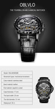 Load image into Gallery viewer, Mens Military Watches Automatic Watches Waterproof Rose Gold Skeleton Watch Brown Leather Strap Montre Homme OBL3606