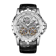 Load image into Gallery viewer, Mens Military Watches Automatic Watches Waterproof Rose Gold Skeleton Watch Brown Leather Strap Montre Homme OBL3606