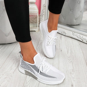 2020 Women's Vulcanized Female Lace Up Mesh Sneakers Shoes Round Toe Casual Walking Shoes Mesh Flat Anti-slip Women Sneakers