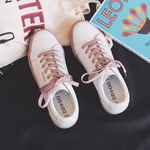 Shoes Woman 2021 Spring New Flat Leather Sneakers Female Solid Color Student Platform Shoes Casual Low-top Flats Women Shoes