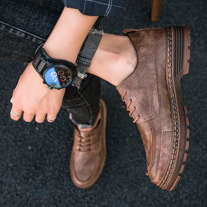 New Men Leather Fashion Business Thick Bottom Casual Shoes Classic Retro
