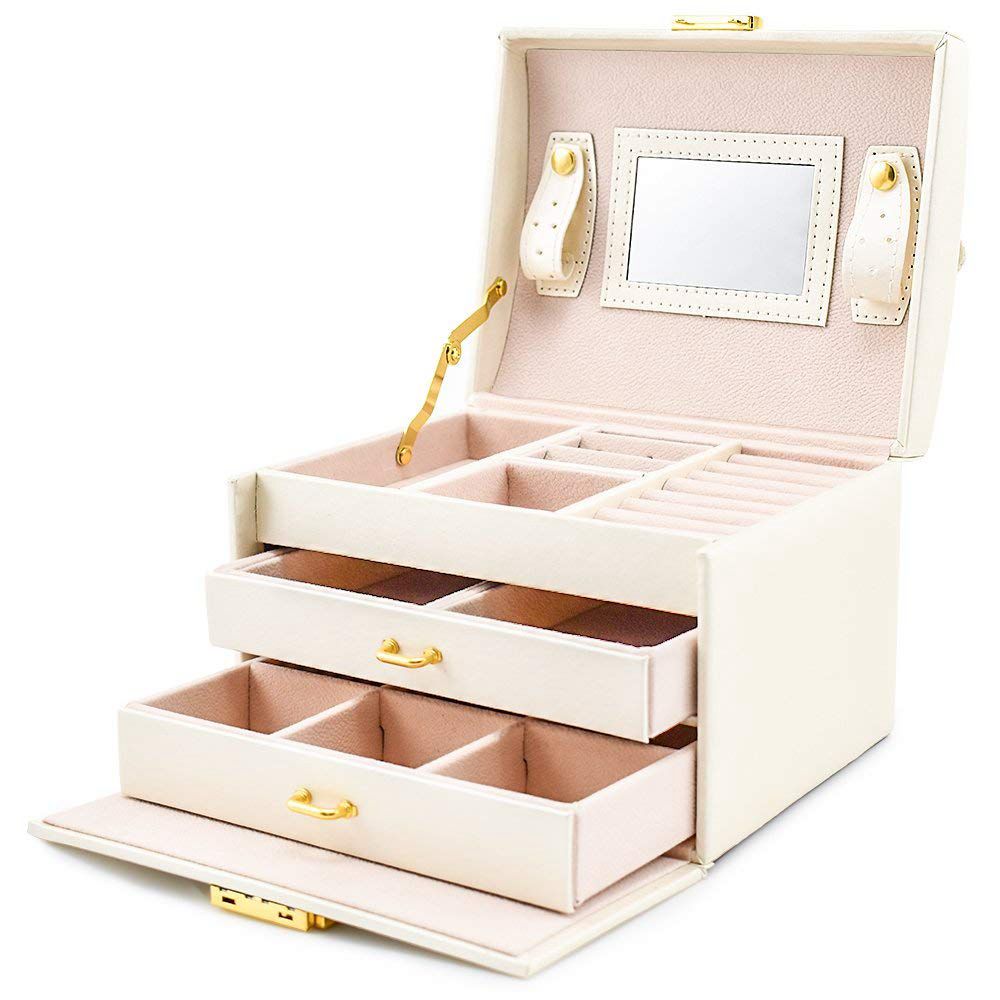 Jewelry box case with 2 drawers 3 layers
