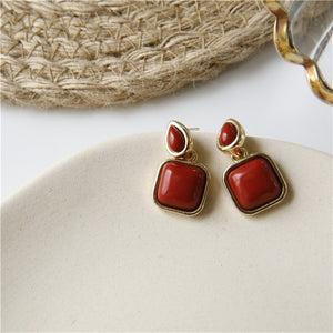 Metal Classic Trendy Red square stud earrings for women