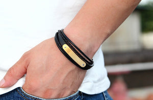 Stainless Steel Accessories Easy Hook With Leather Bracelet For Men