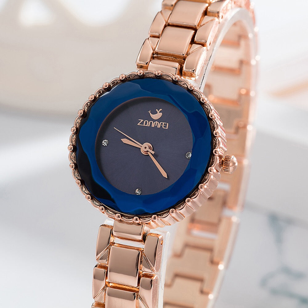 Women Watch Set Diamond Bracelet Cute Dolphin Necklace Blue Cut Glass