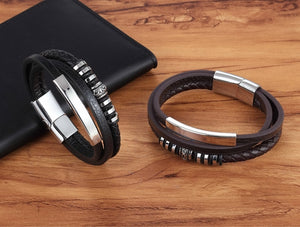 Multi-layer Leather Stainless Steel