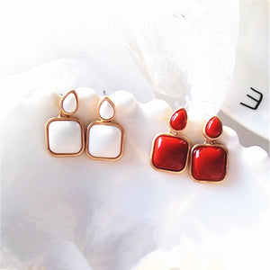 Metal Classic Trendy Red square stud earrings for women