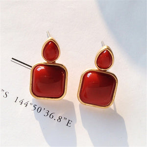 Metal Classic Trendy Red square stud earrings for women