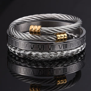 3pcs/Set  Roman Numeral Men Bracelet Handmade Stainless Steel