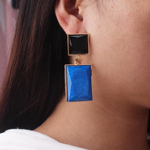 2020 New Design Blue Black Gold Color Square Drop Earrings